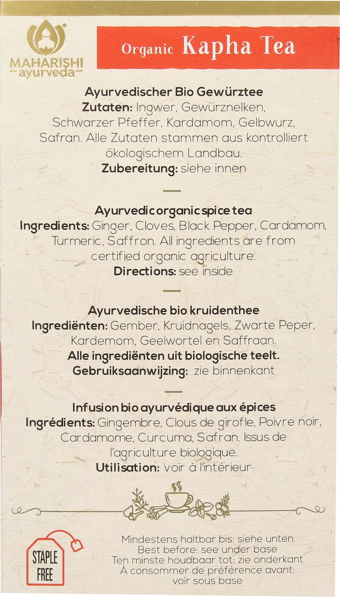 Kapha-Tee im Teebeutel 15 Beutel Bio, kbA – Bild 2