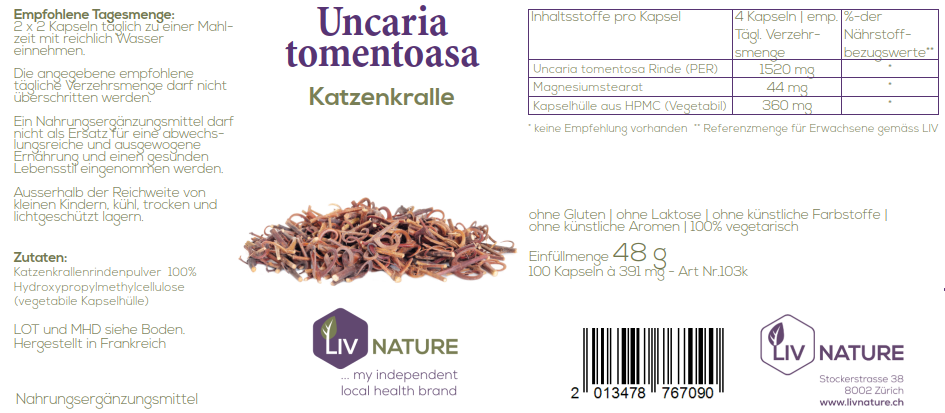 LivNature Uncaria Tomentosa 380mg Kps 100 Stk – Bild 2