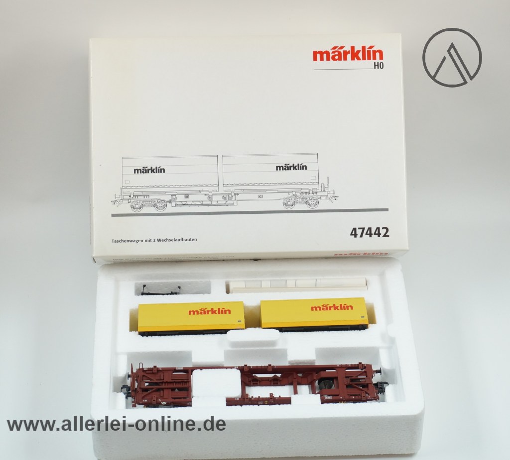 Märklin H0 | 47442 Taschenwagen der DB | Sdgkms 707 mit Märklin LKW-Wechselaufbauten