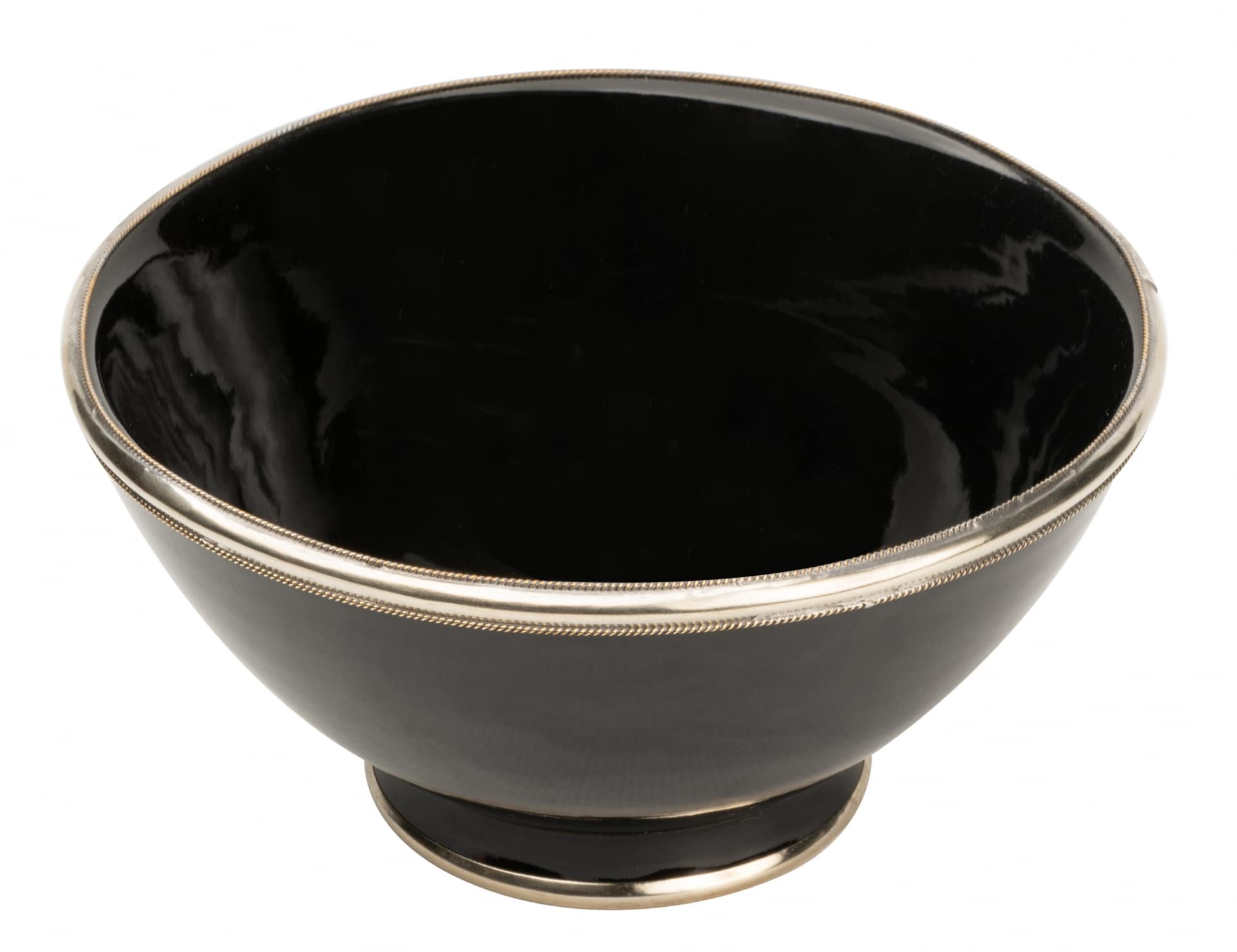 Marokkanische Keramikschale mit ‚Maillechort Silber‘-Rand . Ø17 cm