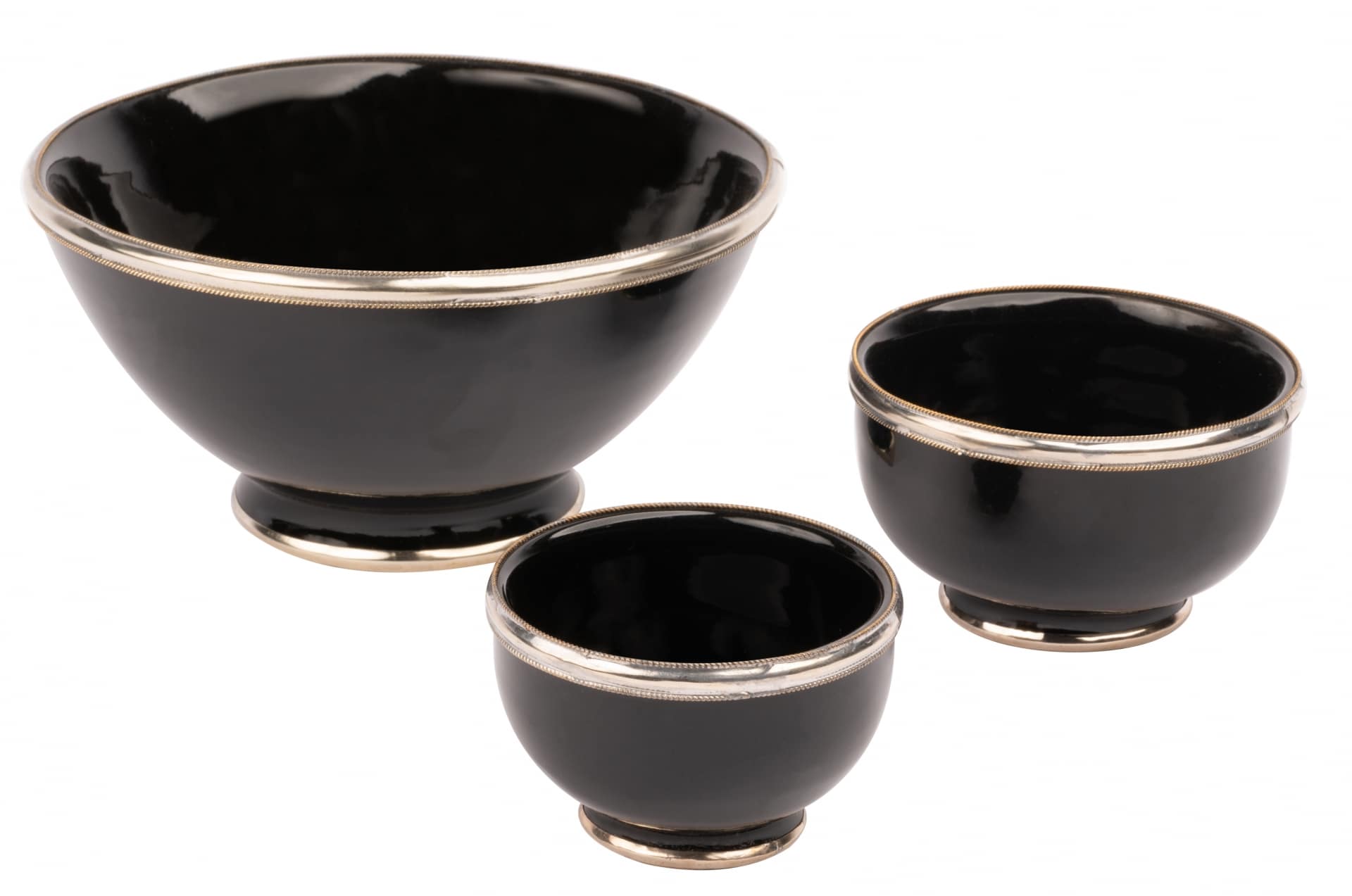 Marokkanische Keramikschale mit ‚Maillechort Silber‘-Rand . Ø17 cm – Bild 3