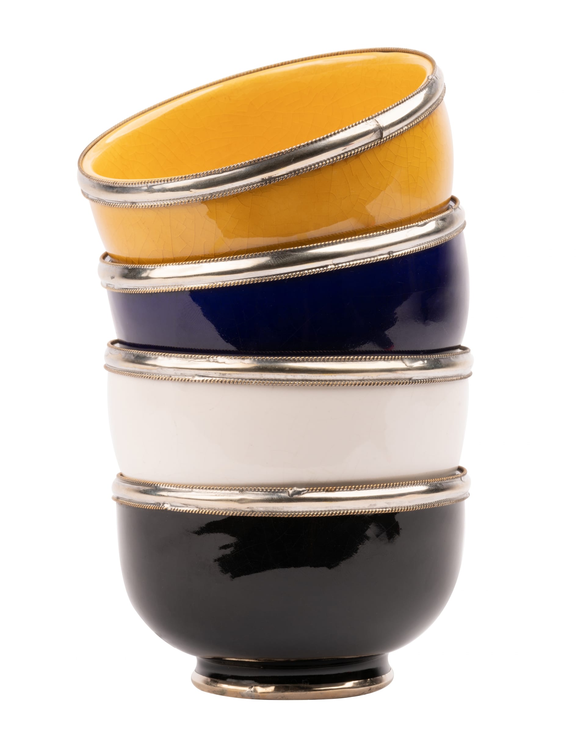 Marokkanische Keramikschale mit ‚Maillechort Silber‘-Rand . Ø17 cm – Bild 4