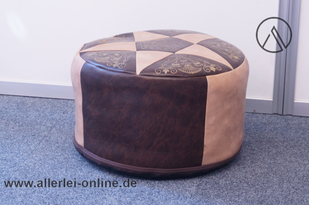 Pouf Hocker | Beistell Sitzhocker | Vintage 60er Jahre Skai-Kunstleder Sitzsack – Bild 2