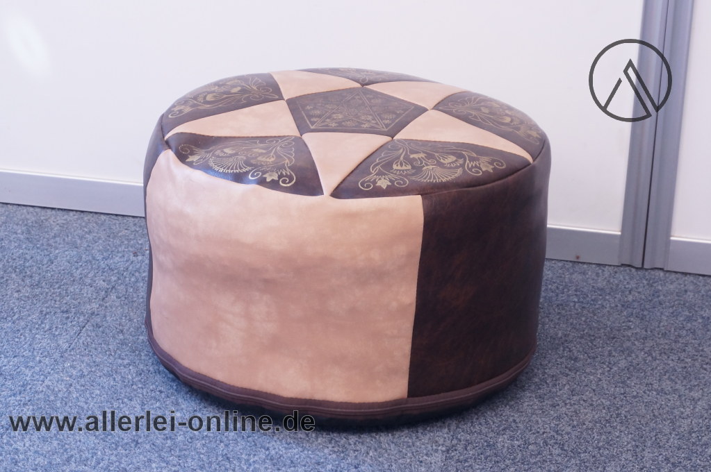 Pouf Hocker | Beistell Sitzhocker | Vintage 60er Jahre Skai-Kunstleder Sitzsack – Bild 3
