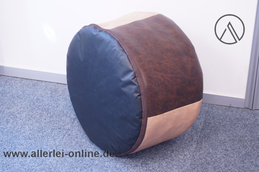 Pouf Hocker | Beistell Sitzhocker | Vintage 60er Jahre Skai-Kunstleder Sitzsack – Bild 6